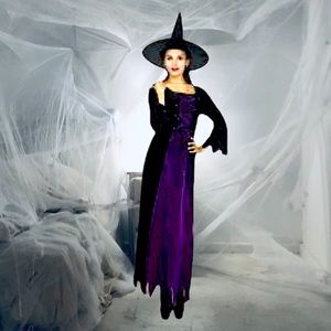 WITCH COSTUME BLACK & PURPLE W/HAT